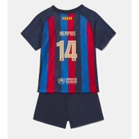 Fotbalové Dres Barcelona Memphis Depay #14 Dětské Domácí 2022-23 Krátký Rukáv (+ trenýrky)